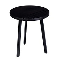 Simplie Fun 18 Inch Round Mango Wood Side End Table, Grooved Design, Metal Legs, Black