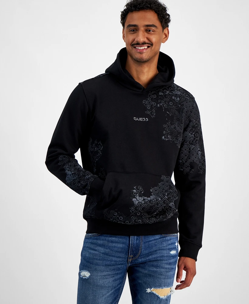 Guess Men's Long Sleeve Embroidered Abstract Pattern Hoodie