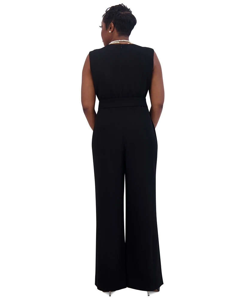 Kasper Women's Surplice-Neck Sleeveless Tie-Waist Jumpsuit