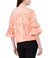 Vince Camuto Women's Floral Off The Shoulder Bubble Sleeve Tie Front Blouse