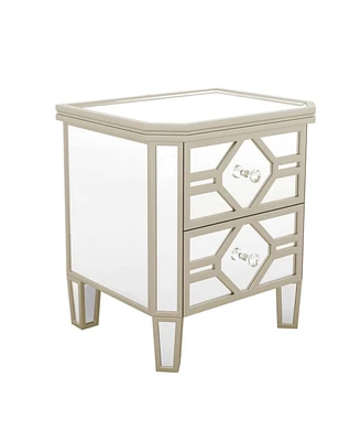 Simplie Fun Elegant Mirrored 2-Drawer Side Table With Golden Lines For Living Room, Hallway, Entryway