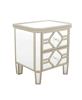 Simplie Fun Elegant Mirrored 2-Drawer Side Table With Golden Lines For Living Room, Hallway, Entryway