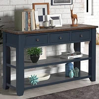 48" Solid Pine Wood Top Console Table, Modern Entryway Sofa Side Table With 3 Storage Drawers