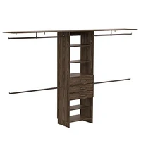 Streamdale Furniture 69" W - 118" W Drawers Closet System, Five Shelves, Four Hanging Rods, Three Drawers - Dark Walnut