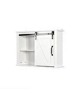 Simplie Fun Bathroom Wall Cabinet With 2 Adjustable Shelves Wooden Storage Cabinet With A Barn Door