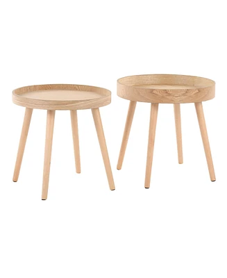 Simplie Fun Pebble Mid Century Modern Side Table Set In Natural Wood