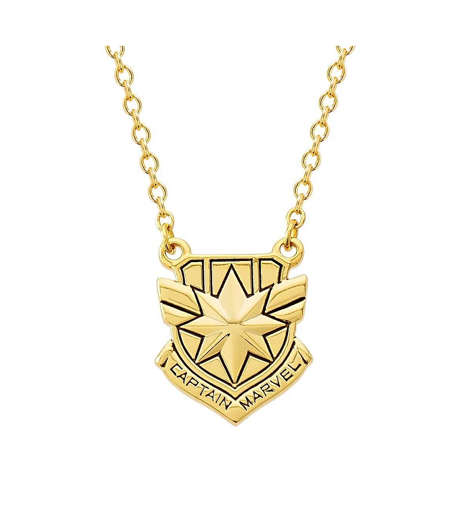 Marvel s Captain Shield Yellow Gold Plated Necklace, 18" chain