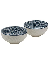 Tabletops Unlimited 6.5" White Honeycomb Embossed Stoneware Ramen Noodle Bowls, Set of 2