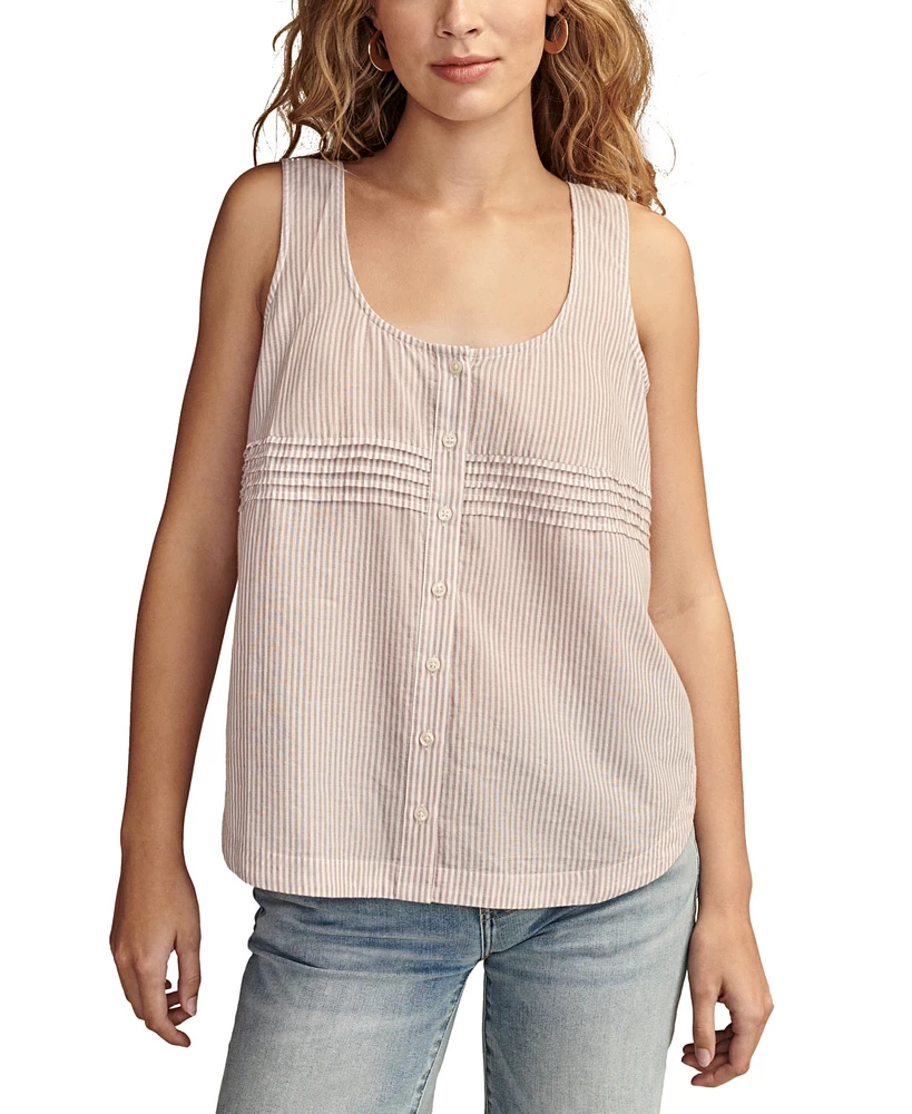 Lucky Brand Cotton Striped Pleated-Chest Tank Top