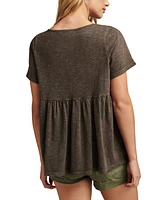 Lucky Brand Women's Cotton Embroidered Babydoll Tie-Neck Top