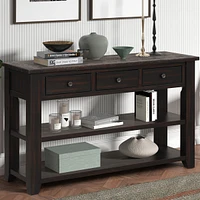 48" Solid Pine Wood Top Console Table, Modern Entryway Sofa Side Table With 3 Storage Drawers