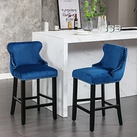 Contemporary Velvet Upholstered Wing-Back Barstools With Button Tufted