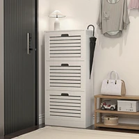 White Wooden Shoe Cabinet with 3 Flip Doors