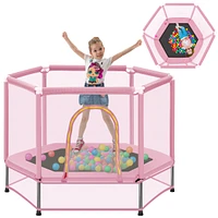 55" Toddlers Trampoline With Safety Enclosure Net And Balls, Indoor Outdoor Mini Trampoline For Kids