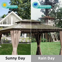 Outdoor Hardtop Gazebo with Curtains and Net