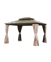 Simplie Fun Outdoor Hardtop Gazebo with Curtains and Net