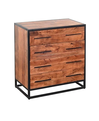 Simplie Fun Handmade Dresser With Grain Details And 4 Drawers, Brown And Black