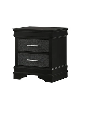 Simplie Fun 1 Piece Modern Glam Style Two Drawers Nightstand Black Finish Solid Wood Crystal Like Button Tufted