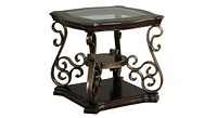 End Table, Glass Table Top, Mdf with Marble Paper Middle Shelf, Powder Coat Finish Metal Legs