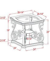 Simplie Fun End Table, Glass Table Top, Mdf with Marble Paper Middle Shelf, Powder Coat Finish Metal Legs