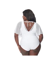 Unique Vintage Plus Size Mesh Butterfly Sleeve Torrey One Piece Swimsuit