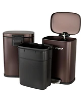 Elama 3 Piece 30 Liter and 5 Liter Stainless Steel Step Trash Bin Combo Set with Slow Close Mechanism in Matte Bronze