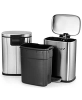 Elama 3 Piece 50 Liter and 5 Liter Stainless Steel Step Trash Bin Combo Set with Slow Close Mechanism