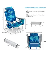 Costway 2-Pack Folding Backpack Beach Chair Table Set 5-Position Outdoor Reclining