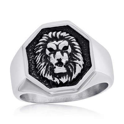 Metallo Stainless Steel Oxidized Lion Ring