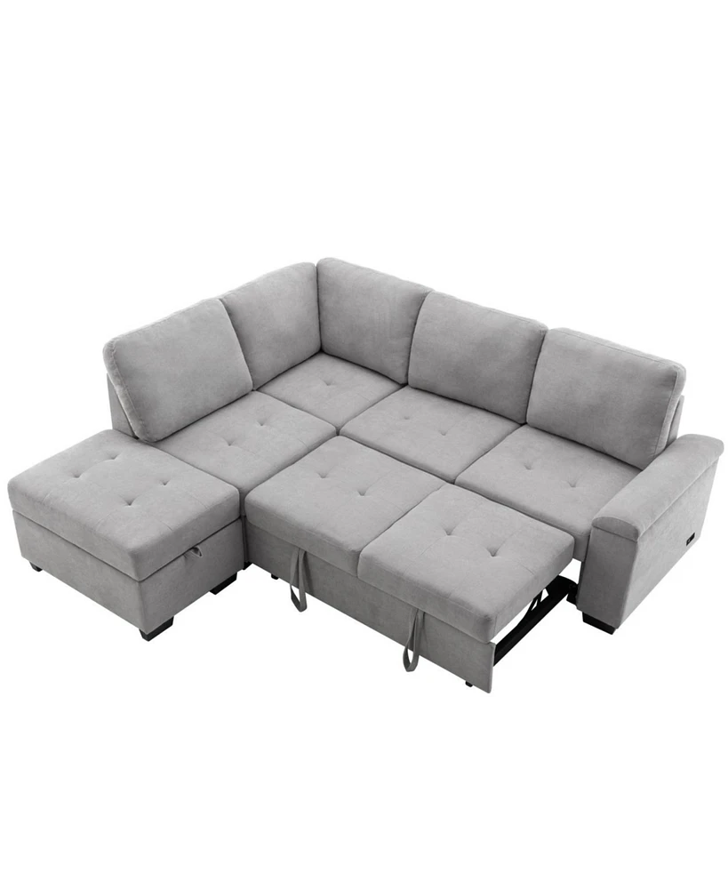 Simplie Fun L-Shaped Sleeper Sectional Sofa with Usb Charge