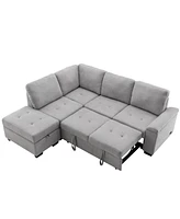 Simplie Fun L-Shaped Sleeper Sectional Sofa with Usb Charge