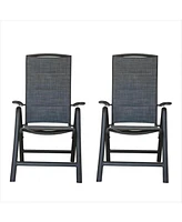 Simplie Fun Folding Patio Chairs Set of 2, Aluminum Frame Reclining Sling Lawn Chairs with Adjustable High Backrest, Patio Dining Chairs for Outdoor,