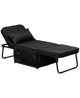 Homcom Ottoman Sofa Bed Button Tufted Folding Sleeper Chair with Side Pocket Black