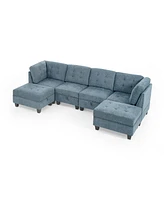 Simplie Fun Navy Chenille U-Shape Modular Sectional Sofa with Ottoman