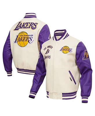 Pro Standard Men's Cream Los Angeles Lakers Retro Classic Varsity Full-Zip Jacket