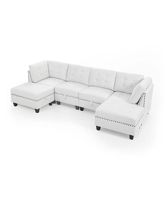 Simplie Fun Modular U-Shape Sectional Sofa, Ivory Chenille