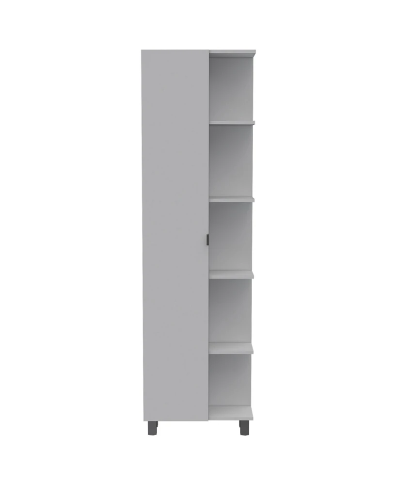 Simplie Fun Urano Corner Linen Cabinet, Five External Shelves, Single Door, Four Interior Shelves