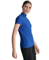 Dkny Women's Puckered Knit Mock Neck Cap-Sleeve Top