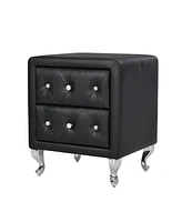 Simplie Fun Elegant Pu Nightstand - 2 Drawers, Crystal Handle