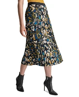 Dkny Women's Logo-Waistband Pleated Satin Midi Skirt