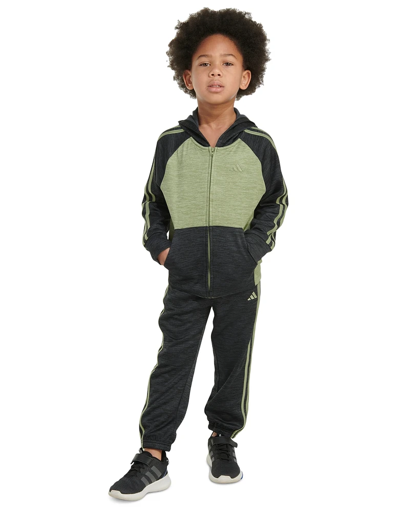 adidas Little & Toddler Boys Melange Hooded Jacket Jogger Pants, 2 Piece Set