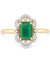 Emerald (1 ct. t.w.) & Diamond (1/8 Openwork Halo Ring 14k Gold (Also Ruby Sapphire)