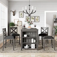 5 Pieces Counter Height Rustic Farmhouse Dining Room Wooden Bar Table Set With 4 Chairs