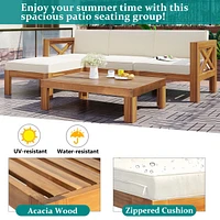 5-Piece Wood Patio Sectional Set with Blue Cushions