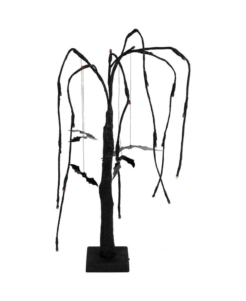 Northlight 24" Led Lighted Black Glittered Halloween Willow Tree with Bats - Orange Lights