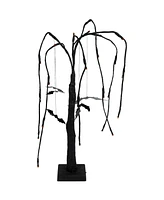 Northlight 24" Led Lighted Black Glittered Halloween Willow Tree with Bats - Orange Lights