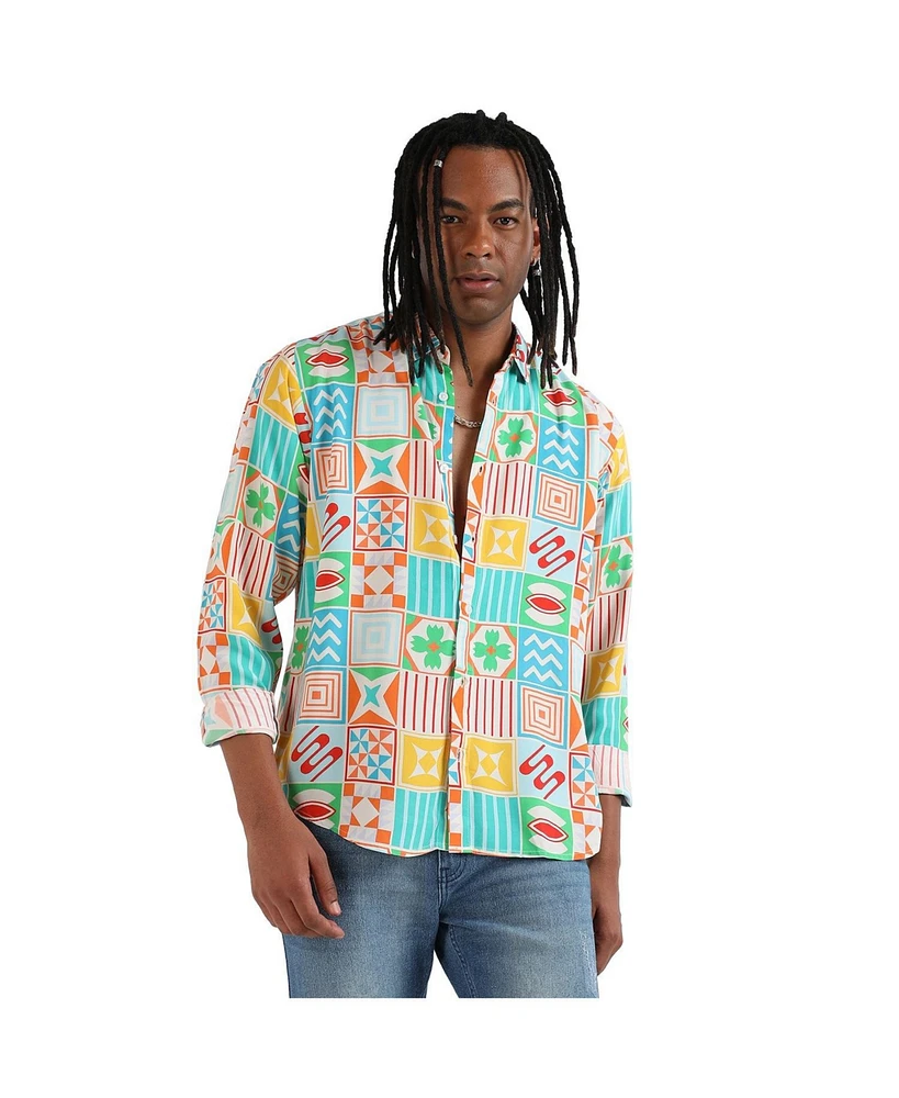 Campus Sutra Men's EcoLiva Mosaic Block Shirt