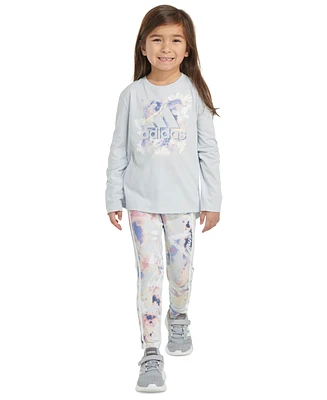 adidas Toddler & Little Girls 2-Pc. Long-Sleeve T-Shirt Printed Leggings Set