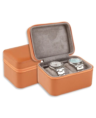 Bey-Berk Genuine Leather Two Watch Storage Case