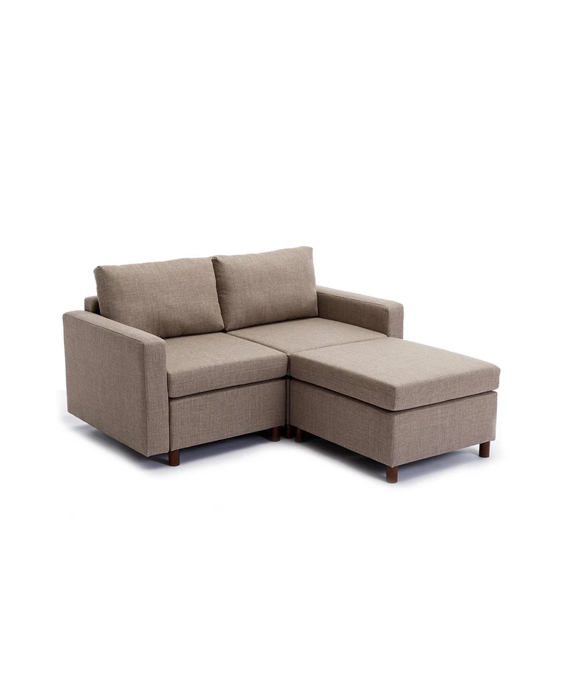 Simplie Fun Brown 2-Seat Sectional Sofa with Ottoman